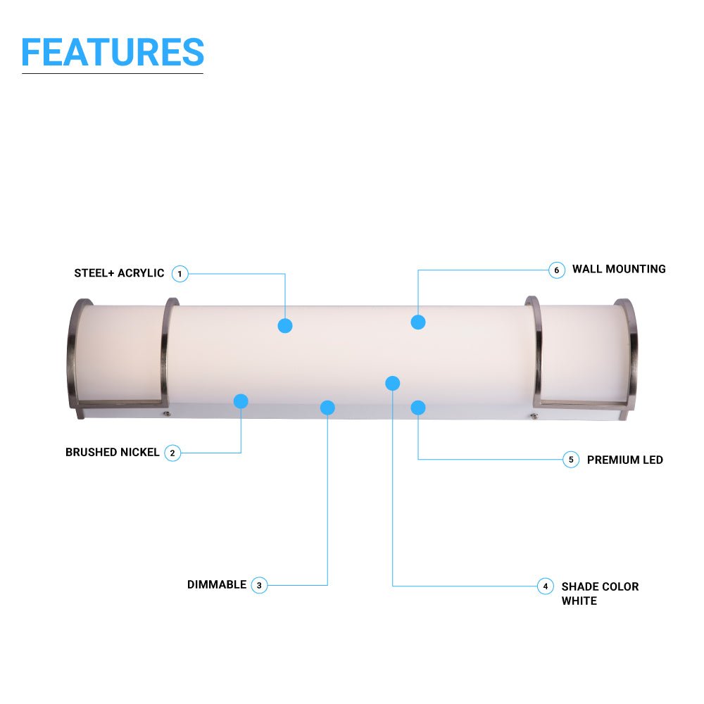 Half Cylinder Bathroom Light Fixtures, CCT Changeable, Dimmable , Brushed Nickel Finish, Bathroom Vanity Lighting