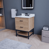 Hartley 24 In. Freestanding Bathroom Vanity with Metal Frame, Carrara White Engineered Stone Sink Top with 4 In. Backsplash in Washed Greige Finish