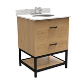 Hartley 24 In. Freestanding Bathroom Vanity with Metal Frame, Carrara White Engineered Stone Sink Top with 4 In. Backsplash in Washed Greige Finish