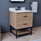 Hartley 24 In. Freestanding Bathroom Vanity with Metal Frame, Carrara White Engineered Stone Sink Top with 4 In. Backsplash in Washed Greige Finish