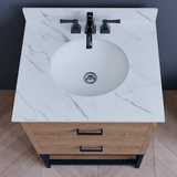 Hartley 24 In. Freestanding Bathroom Vanity with Metal Frame, Carrara White Engineered Stone Sink Top with 4 In. Backsplash in Washed Greige Finish