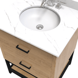 Hartley 24 In. Freestanding Bathroom Vanity with Metal Frame, Carrara White Engineered Stone Sink Top with 4 In. Backsplash in Washed Greige Finish