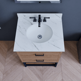 Hartley 24 In. Freestanding Bathroom Vanity with Metal Frame, Carrara White Engineered Stone Sink Top with 4 In. Backsplash in Washed Greige Finish