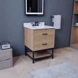 Hartley 24 In. Freestanding Bathroom Vanity with Metal Frame, Carrara White Engineered Stone Sink Top with 4 In. Backsplash in Washed Greige Finish