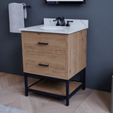 Hartley 24 In. Freestanding Bathroom Vanity with Metal Frame, Carrara White Engineered Stone Sink Top with 4 In. Backsplash in Washed Greige Finish
