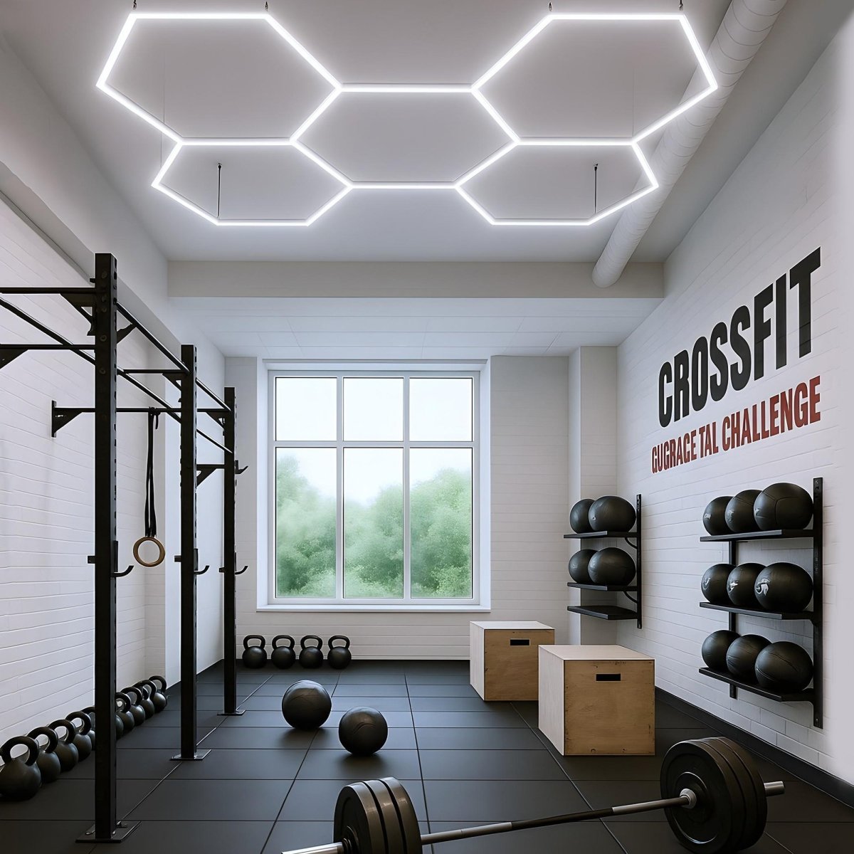 Hexagon LED Garage Light, 5 Hex Kit (24pcs), 6w/pc (Total Power 144W), 6500K, 120-130lm/w, AC100-277v,IP44, CRI:>80, For Garage, Shop, Gym, Basement, Barbershop, Warehouse, Car Detailing Shop