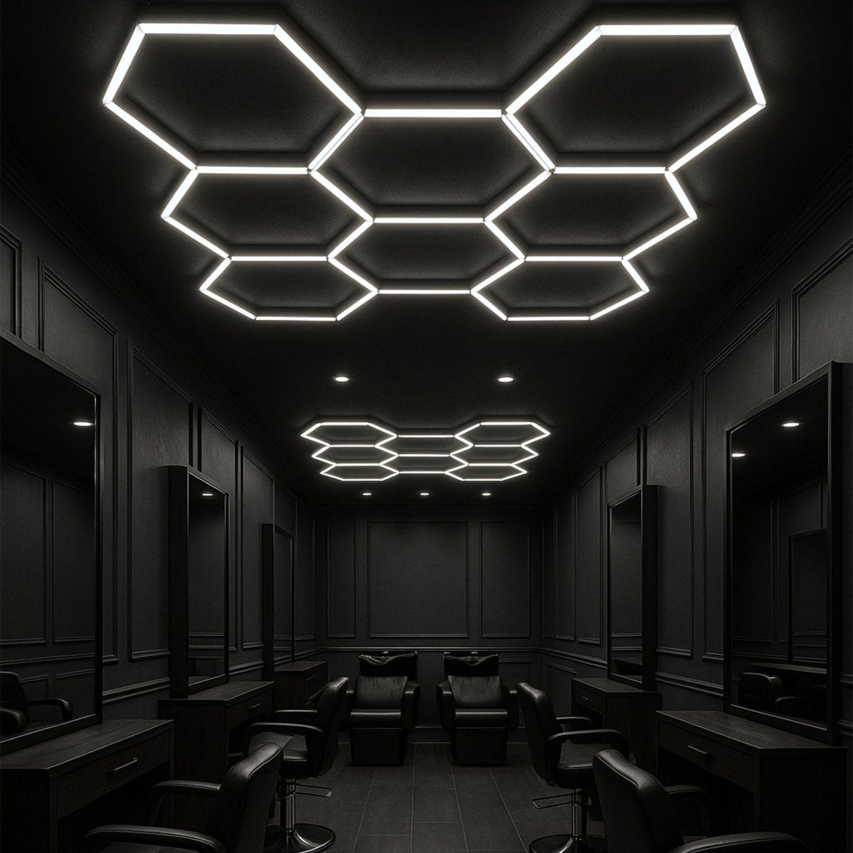 Hexagon LED Garage Light, 8 Hex Kit (35pcs), 6w/pc (Total Power 210W), 6500K, 120-130lm/w, AC100-277v,IP44, CRI:>80, For Garage, Shop, Gym, Basement, Barbershop, Warehouse, Car Detailing Shop