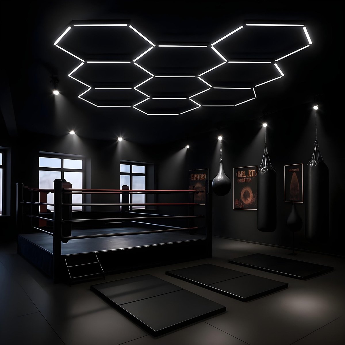 Hexagon LED Garage Light, 8 Hex Kit (35pcs), 6w/pc (Total Power 210W), 6500K, 120-130lm/w, AC100-277v,IP44, CRI:>80, For Garage, Shop, Gym, Basement, Barbershop, Warehouse, Car Detailing Shop