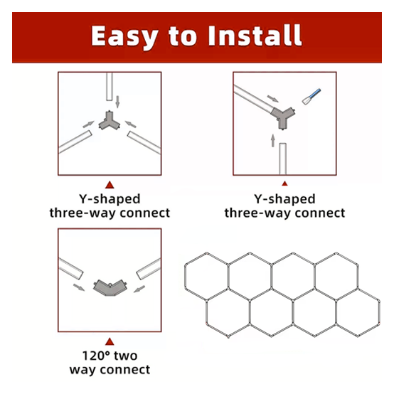 Hexagon LED Garage Light, 8 Hex Kit (35pcs), 6w/pc (Total Power 210W), 6500K, 120-130lm/w, AC100-277v,IP44, CRI:>80, For Garage, Shop, Gym, Basement, Barbershop, Warehouse, Car Detailing Shop