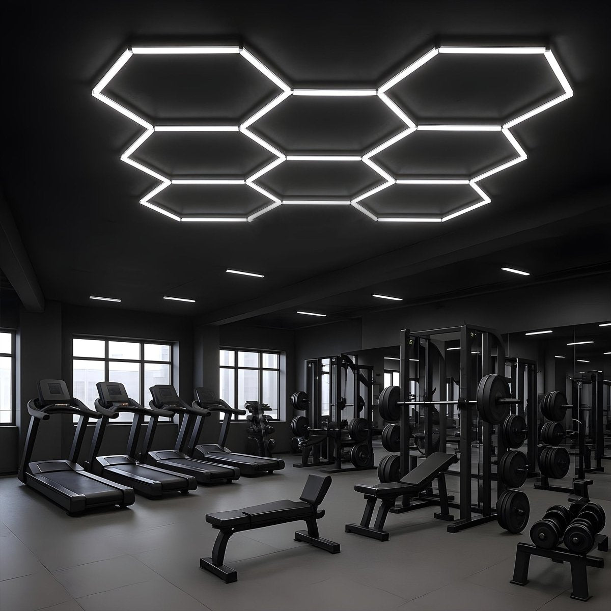 Hexagon LED Garage Light, 8 Hex Kit (35pcs), 6w/pc (Total Power 210W), 6500K, 120-130lm/w, AC100-277v,IP44, CRI:>80, For Garage, Shop, Gym, Basement, Barbershop, Warehouse, Car Detailing Shop