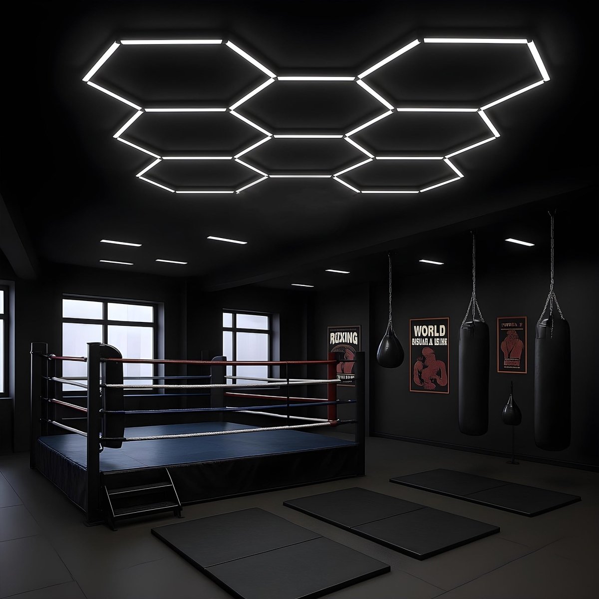 Hexagon LED Garage Light, 8 Hex Kit (35pcs), 6w/pc (Total Power 210W), 6500K, 120-130lm/w, AC100-277v,IP44, CRI:>80, For Garage, Shop, Gym, Basement, Barbershop, Warehouse, Car Detailing Shop