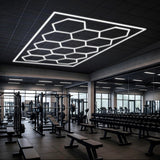 Hexagon LED Garage Lights with Rectangle Frame, 14 Hex Kit (57pcs), 6w/pc (Total Power 534W), 6500K, 120-130lm/w, AC100-277v,IP44, CRI:>80, For Garage, Shop, Gym, Basement, Barbershop, Warehouse
