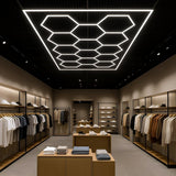 Hexagon LED Garage Lights with Rectangle Frame, 14 Hex Kit (57pcs), 6w/pc (Total Power 534W), 6500K, 120-130lm/w, AC100-277v,IP44, CRI:>80, For Garage, Shop, Gym, Basement, Barbershop, Warehouse