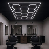 Hexagon LED Garage Lights with Rectangle Frame, 14 Hex Kit (57pcs), 6w/pc (Total Power 534W), 6500K, 120-130lm/w, AC100-277v,IP44, CRI:>80, For Garage, Shop, Gym, Basement, Barbershop, Warehouse
