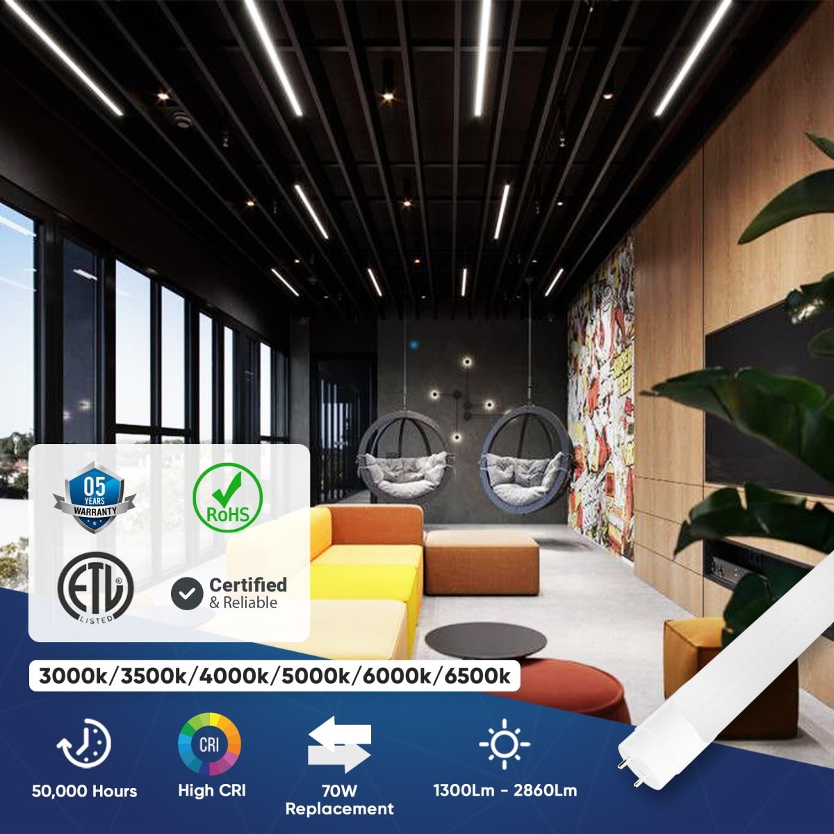 Hybrid T8 4ft LED Tube/Bulb - 22w/20w/18w/15w/ 12w/10w Wattage Adjustable, 130lm/w, 3000k/3500k/4000k/5000k/ 6000k/6500k CCT Changeable, Frosted, Base G13, Single End/Double End Power - Ballast Compatible or Bypass