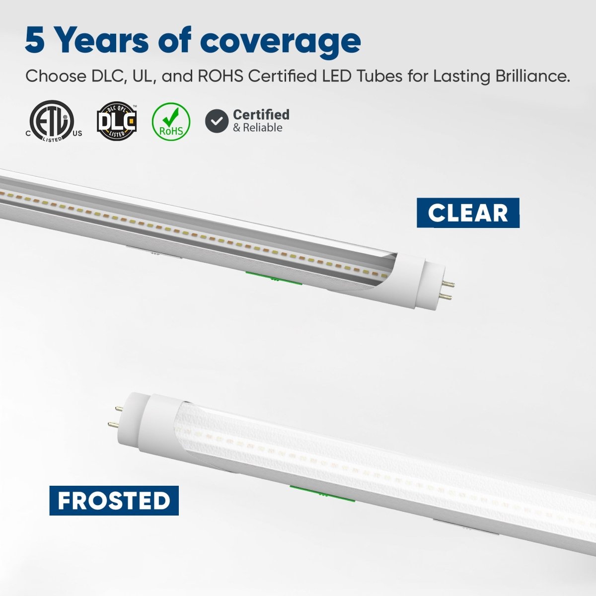 Hybrid T8 4ft LED Tube/Bulb - 22w/20w/18w/15w/ 12w/10w Wattage Adjustable, 130lm/w, 3000k/3500k/4000k/5000k/ 6000k/6500k CCT Changeable, Frosted, Base G13, Single End/Double End Power - Ballast Compatible or Bypass