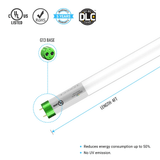 Hybrid T8 4ft LED Tube/Bulb - Glass 18W 2400 Lumens 4000K Frosted, Single End/Double End Power - Ballast Compatible  or Bypass (Check Compatibility List)