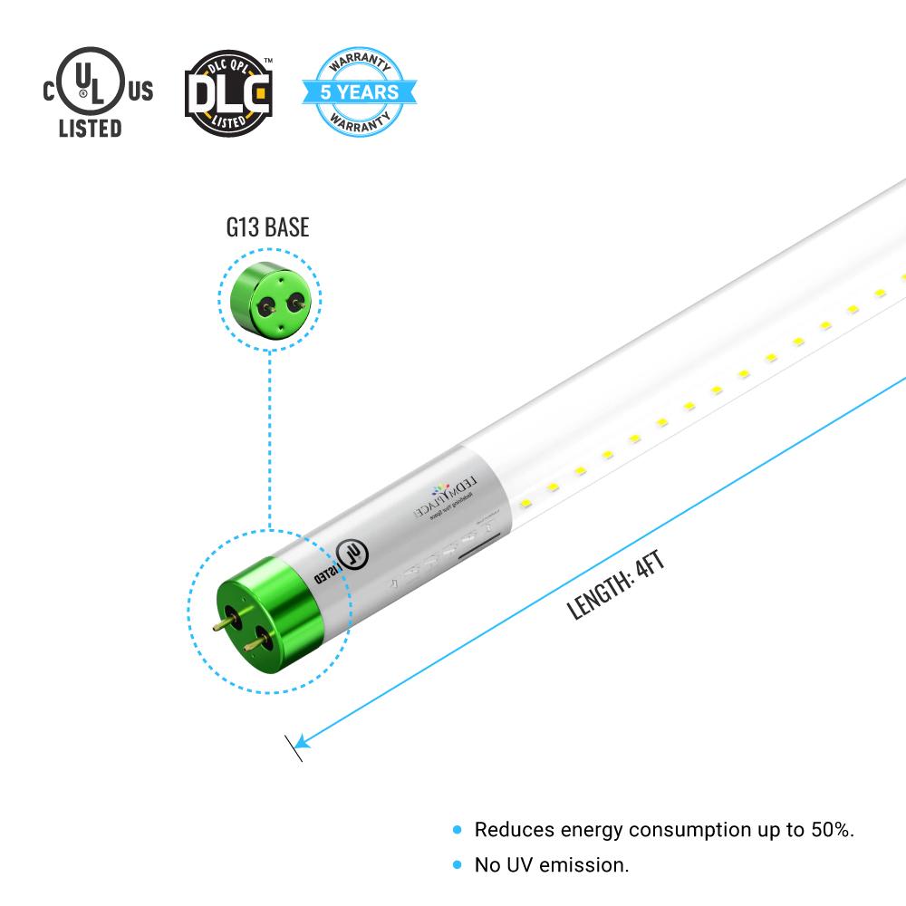 Hybrid T8 4ft LED Tube/Bulb - Glass 18W 2400 Lumens 5000K Clear, Single End/Double End Power - Ballast Compatible or Bypass (Check Compatibility List)