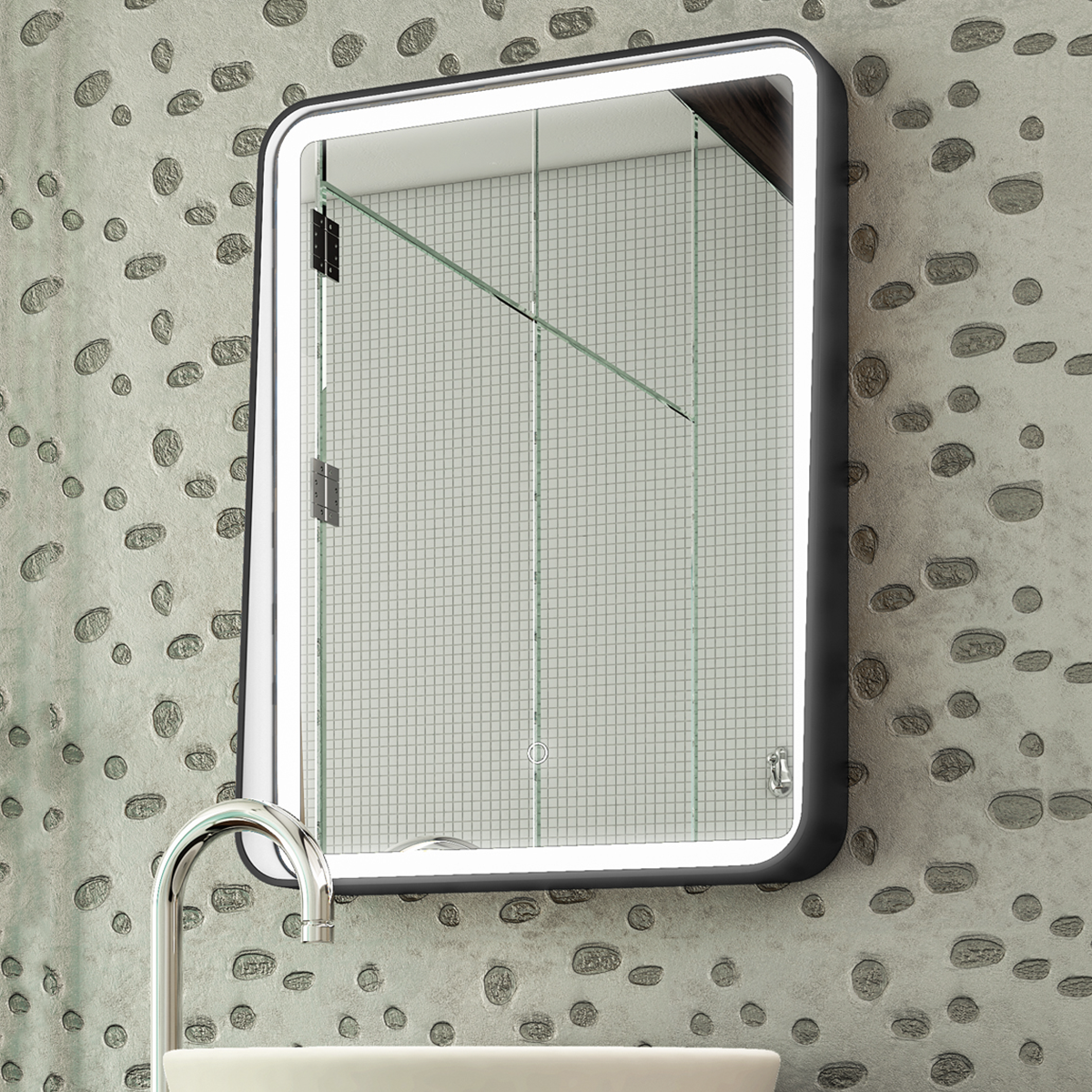 LED Lighted Bathroom Vanity Mirror With Shelf, Wall-Mounted, Touch Switch,  Anti-Fog Adjustable Color Temperature & Remembrance, CRI 90+, Lighted Makeup Mirrors, Raven Style