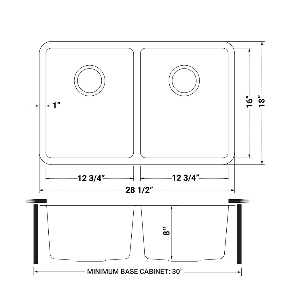 Undermount Kitchen Sink 50/50 Double Bowl 16 Gauge Stainless Steel
