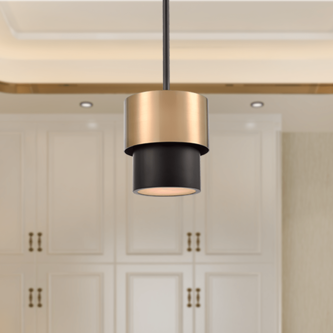 Industrial Pendant Light Brass and Matte Black Hardware with White Alabaster Diffuser, E12 Base - 8“D x 9”H