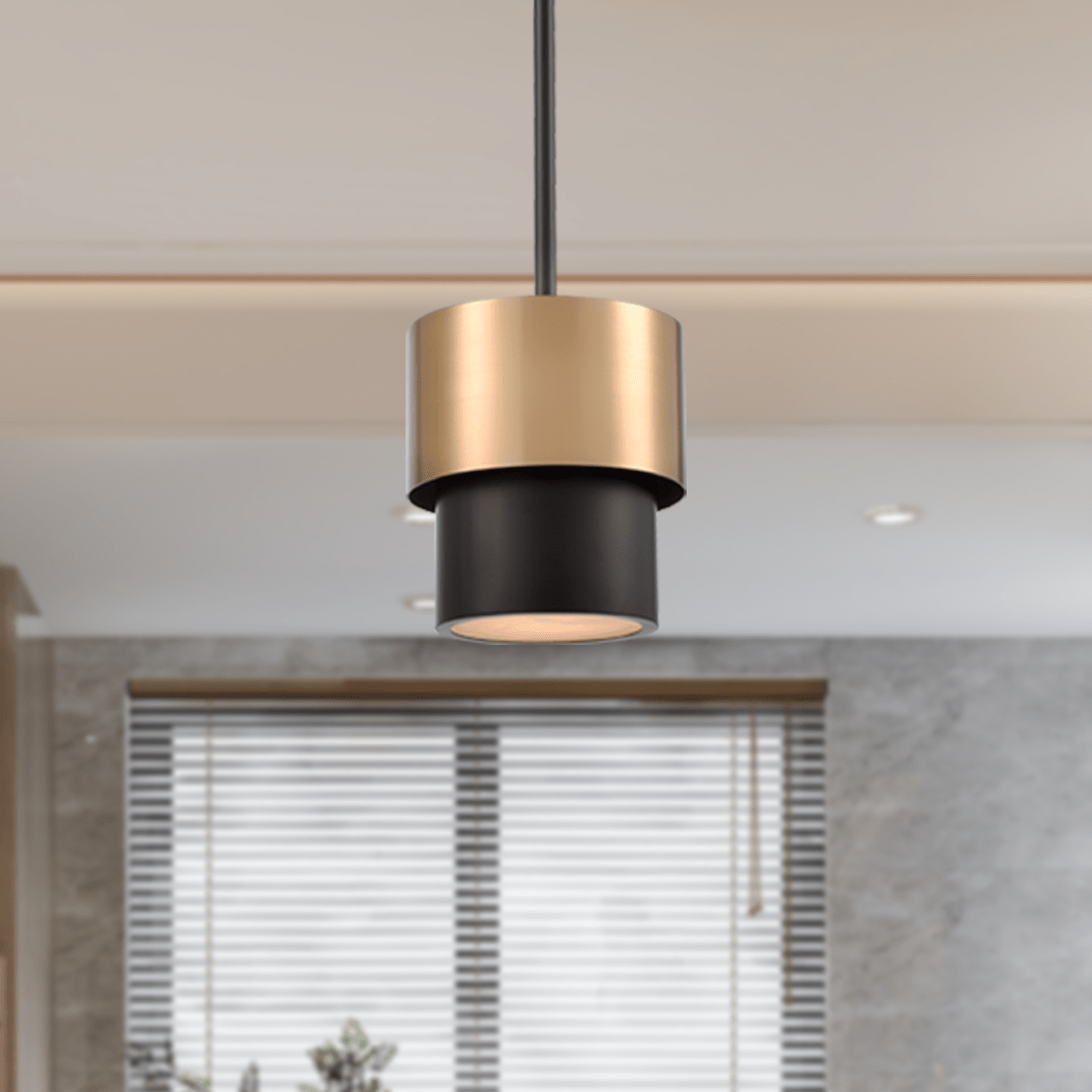 Industrial Pendant Light Brass and Matte Black Hardware with White Alabaster Diffuser, E12 Base - 8“D x 9”H