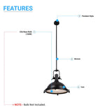 Industrial Pendant Light Fixture, Bronze Finish, Dome Shape, Includes Extension Rods 1x6"+3x12", E26 Base
