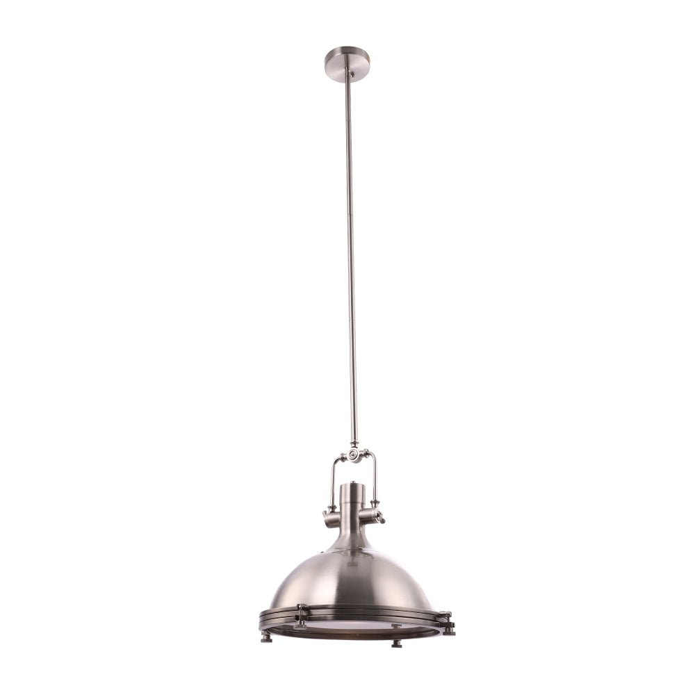 Industrial Pendant Light Fixture, Satin Nickel Finish, Dome Shape, Includes Extension Rods 1x6"+3x12", E26 Base