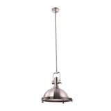 Industrial Pendant Light Fixture, Satin Nickel Finish, Dome Shape, Includes Extension Rods 1x6"+3x12", E26 Base