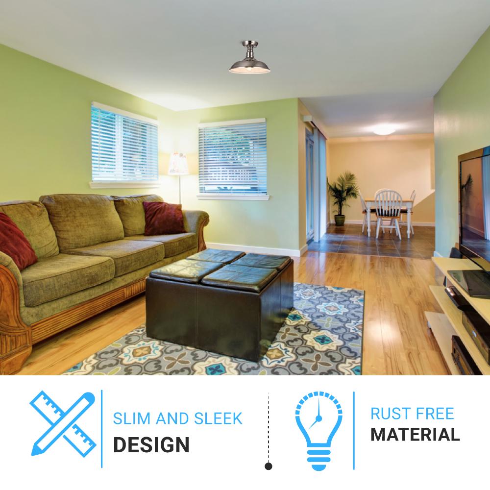 Industrial Style Brushed Nickel Semi Flush Mount Ceiling Fixture, E26 Base, UL Listed, 3 Years Warranty