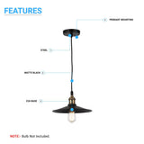 Industrial Style Matte Black Pendant Light Fixture, E26 Base, Antique Brass and Matte Black Finish, UL Listed