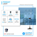 Industrial Style Matte Black Pendant Light Fixture, E26 Base, Antique Brass and Matte Black Finish, UL Listed