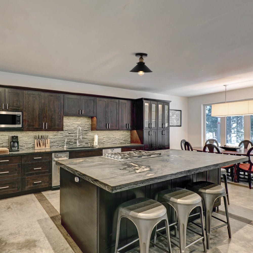 Industrial Style Semi-Flush Mount Lights, E26 Base, Matte Black with Antique Brass Finish, UL Listed, 3 Years Warranty