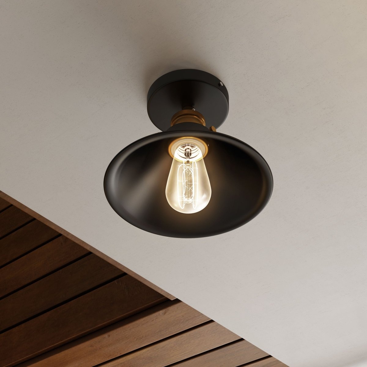Industrial Style Semi-Flush Mount Lights, E26 Base, Matte Black with Antique Brass Finish, UL Listed, 3 Years Warranty