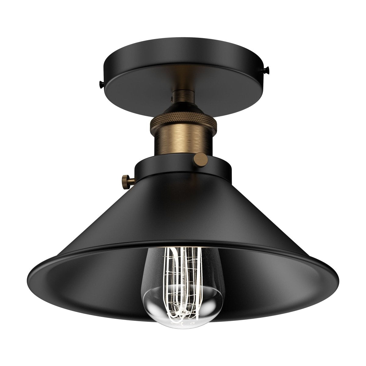 Industrial Style Semi-Flush Mount Lights, E26 Base, Matte Black with Antique Brass Finish, UL Listed, 3 Years Warranty