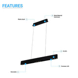 Integrated LED Linear Chandelier Light Fixture In Matte Black Body Finish, 9W, 3000K(warm white), 450LM, Dimmable
