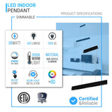 Integrated LED Linear Chandelier Light Fixture In Matte Black Body Finish, 9W, 3000K(warm white), 450LM, Dimmable