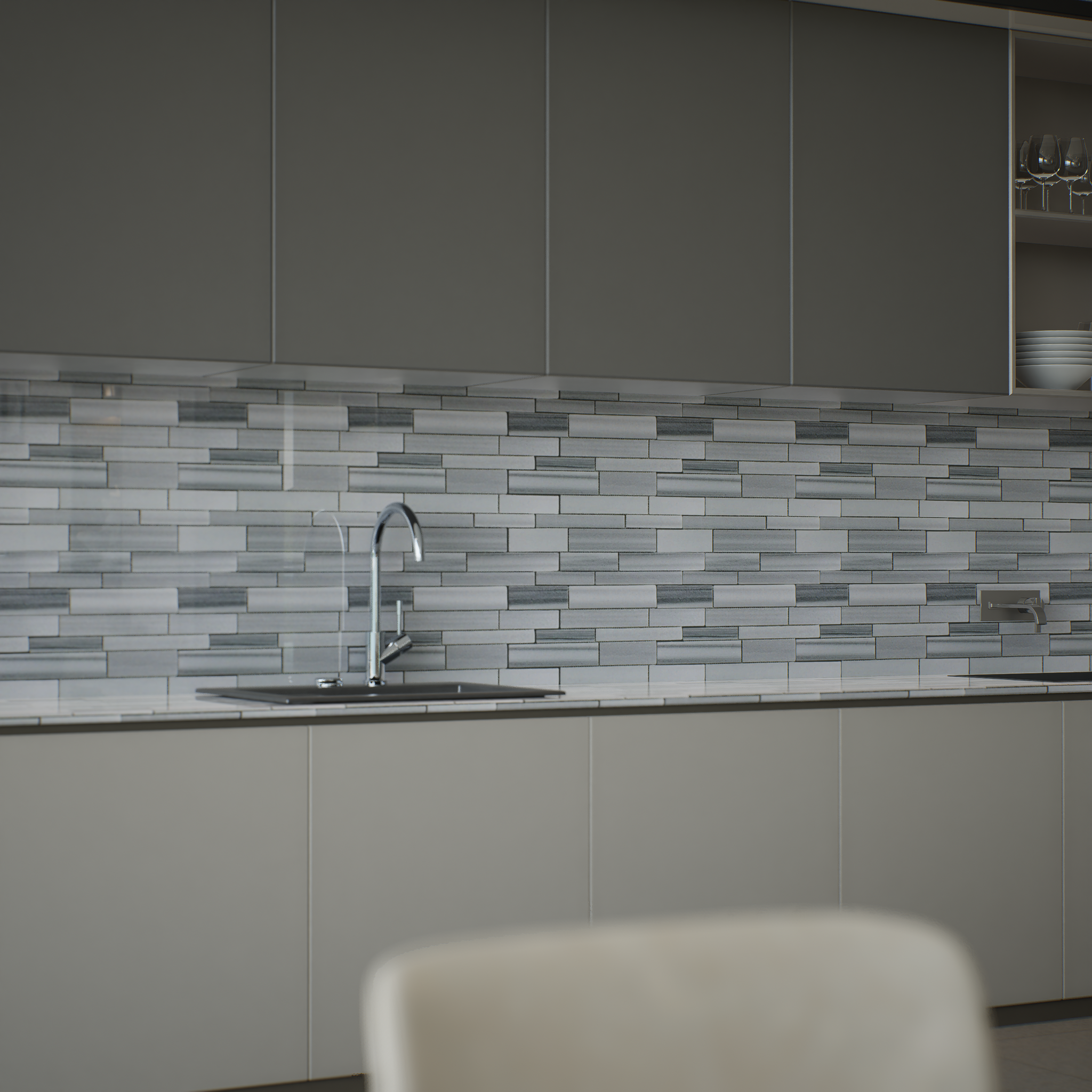 Random Strip Fluid Polished Marble Mosaic