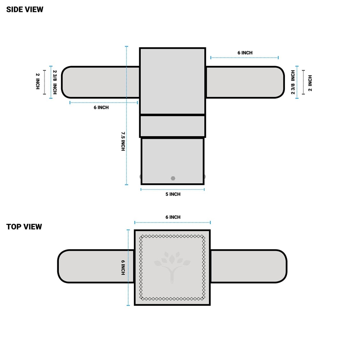 Internal tenon adaptor for 5 inch square poles. 2 ARM at 180 degrees