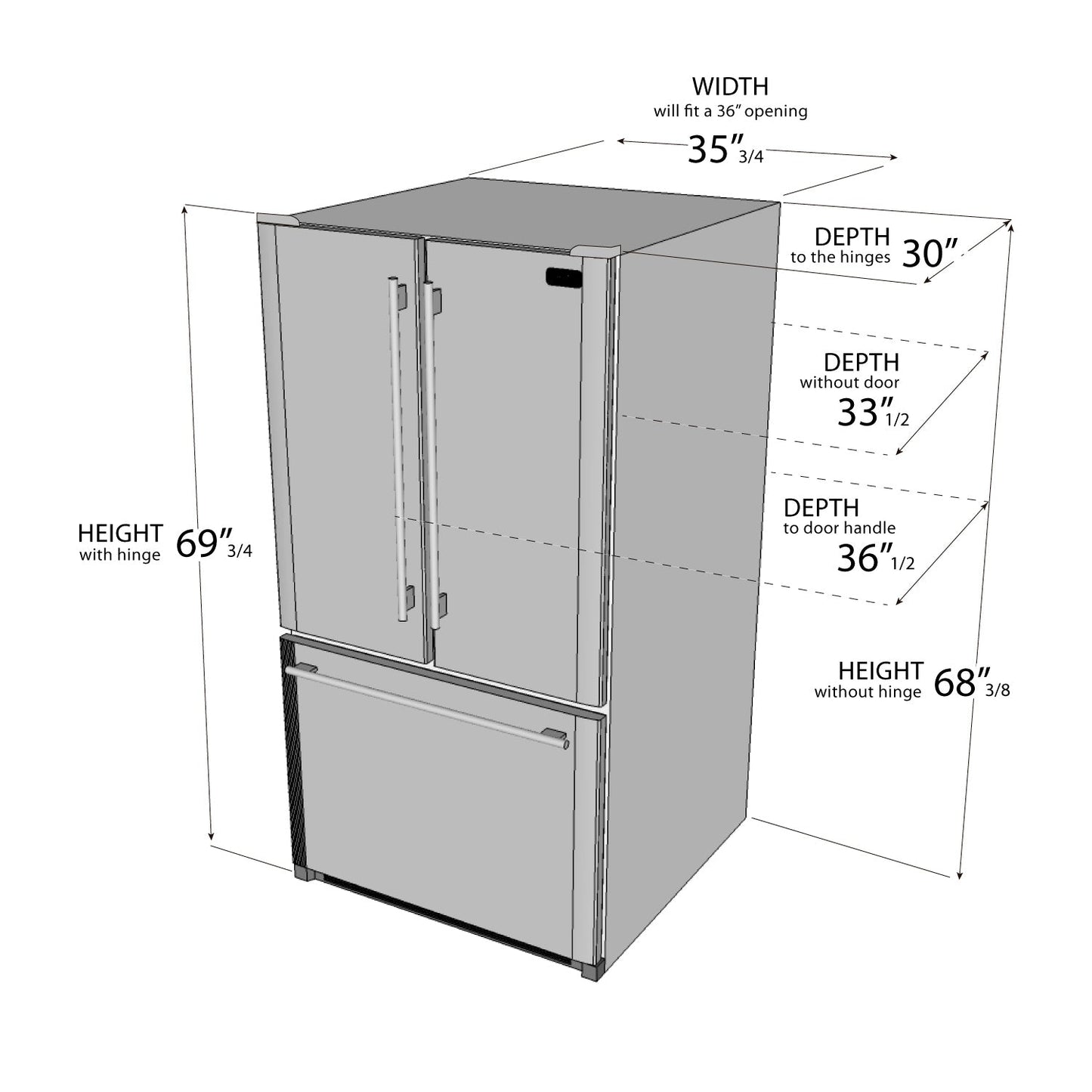 KUCHT Professional K748FDS 36 in. French Door Refrigerator