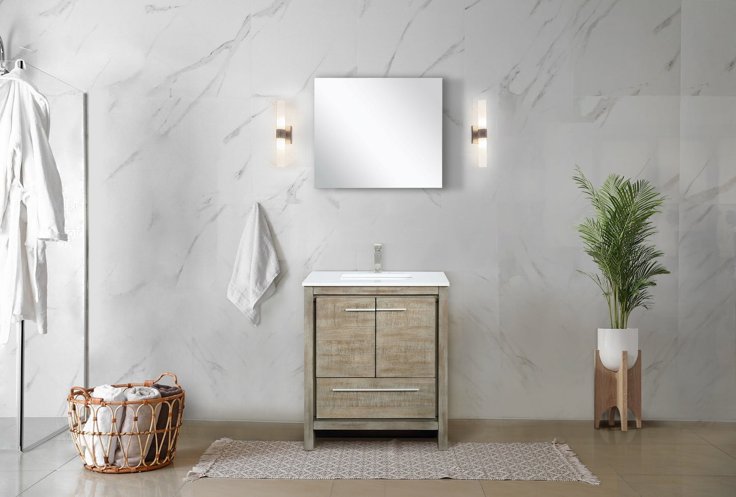Lafarre 30 in. Rustic Acacia  Freestanding Bathroom Vanity with White Quartz Top, and White Square Sink