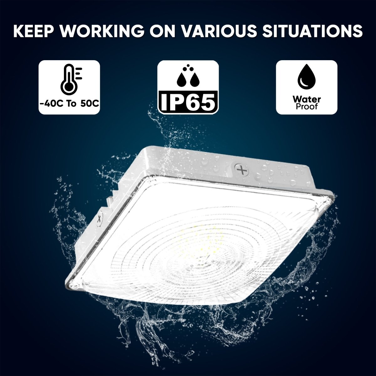 LED Canopy Light 75W 5700K Daylight 9750LM IP65 Waterproof 0-10V Dim 120-277VAC  Surface or Pendant Mount, for Gas Stations Outdoor Area Light, White