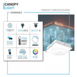 LED Canopy Light 75W 5700K Daylight 9750LM IP65 Waterproof 0-10V Dim 120-277VAC  Surface or Pendant Mount, for Gas Stations Outdoor Area Light, White