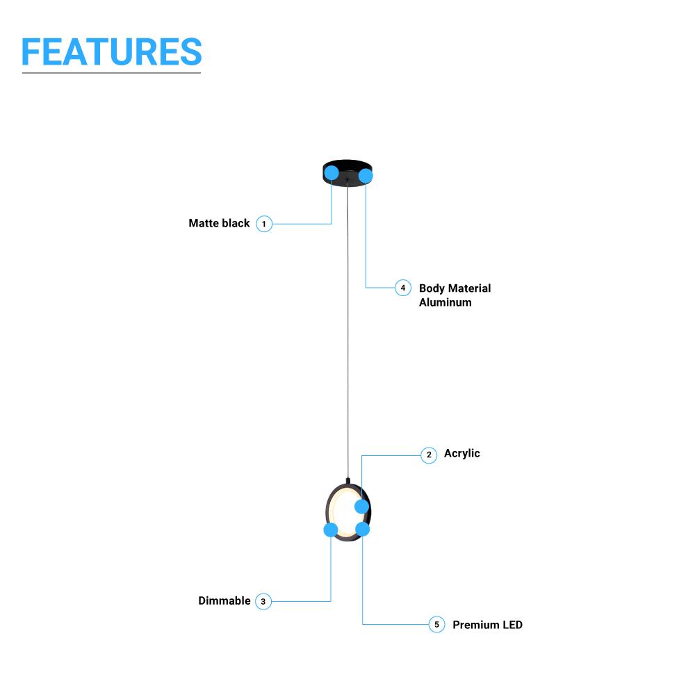 LED Circular Vertical One Ring Pendant Light, 8W, 3000K, 400LM, 120V, Dim: 5.5 x 55 Inch, ETL Listed, Dimmable, Circline Architectural, Hanging Light Fixture