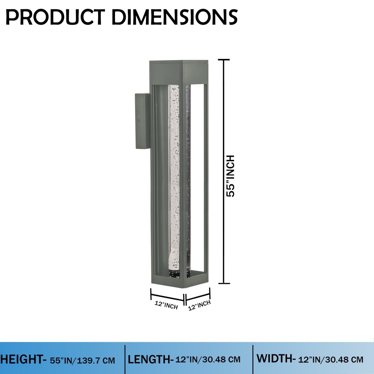 LED Crystal Bubble Glass Tube,  11W 3CCT, Modern Outdoor Wall Sconce - 4.72"L x 4.72"W x 21.65"H