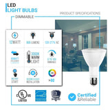 LED Flood Light Bulbs PAR30 Long Neck 12 Watt 3000K 800 Lumens Dimmable 120V E26 Base Damp Location