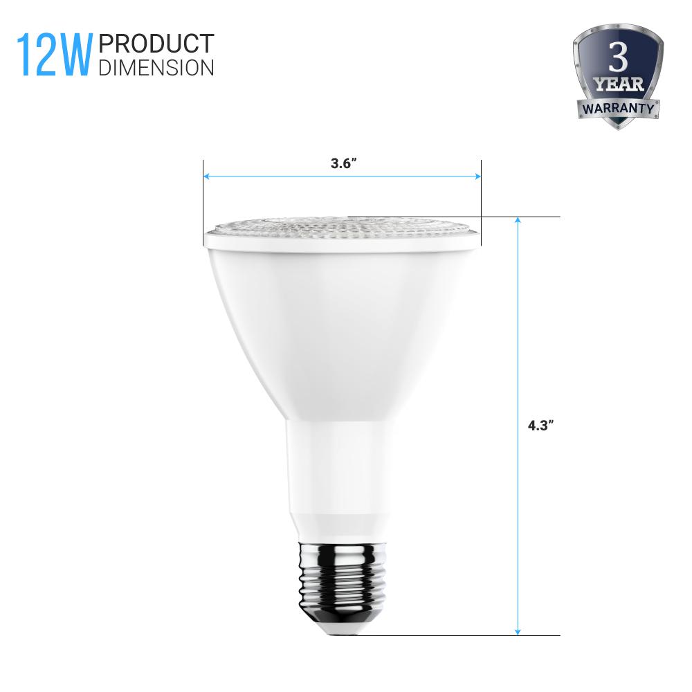 LED Flood Light Bulbs PAR30 Long Neck 12 Watt 3000K 800 Lumens Dimmable 120V E26 Base Damp Location