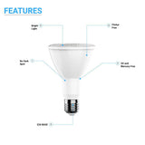 LED Flood Light Bulbs PAR30 Long Neck 12 Watt 5000K 800 Lumens Dimmable 120V E26 Base Damp Location