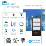 LED Flood Light With Photocell, 450W 5700K, AC100-277V, Stadium Lights, With 20KV Surge Protector, IP65 Waterproof Outside Floodlight Exterior Security Light for Yard, Street, Parking Lot