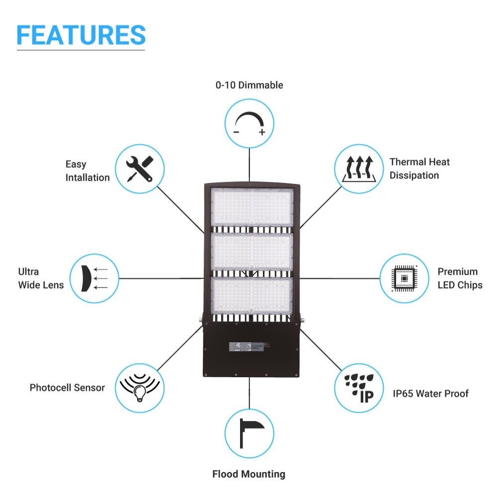 LED Flood Light With Photocell, 450W 5700K, AC100-277V, Stadium Lights, With 20KV Surge Protector, IP65 Waterproof Outside Floodlight Exterior Security Light for Yard, Street, Parking Lot